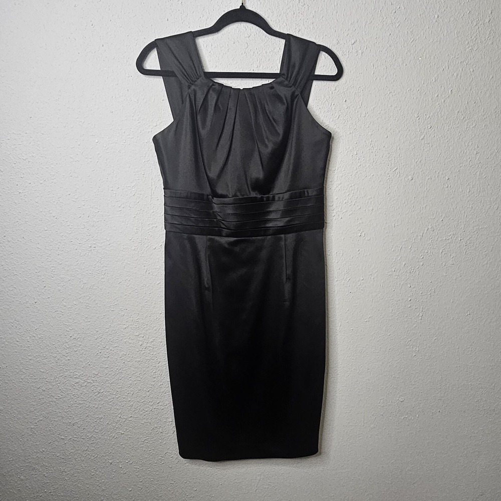 Calvin Klein Black Satin Pleated Sleeveless Sheath Cocktail Dress Women Size P M